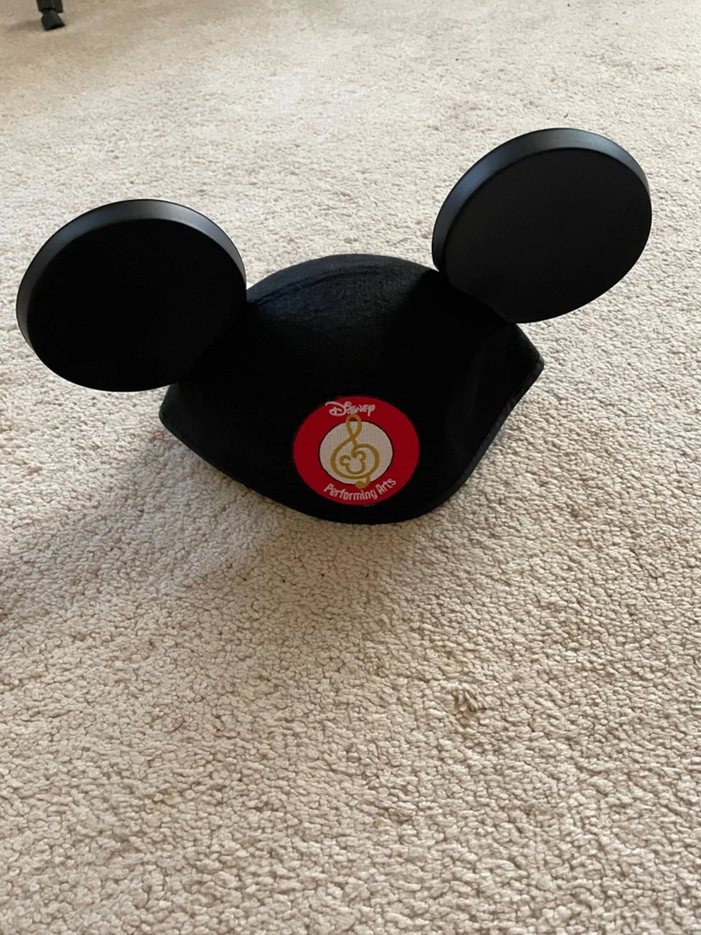 Disney Black Mickey Ears Hat with Red & Gold Performing Arts Patch